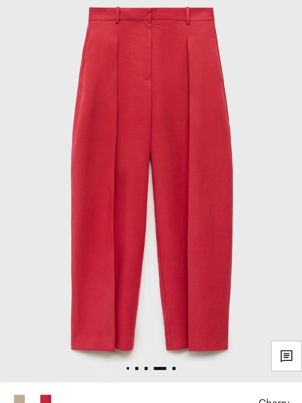 Mango Cherry Red High-Rise Pleated Wide-Leg Trousers